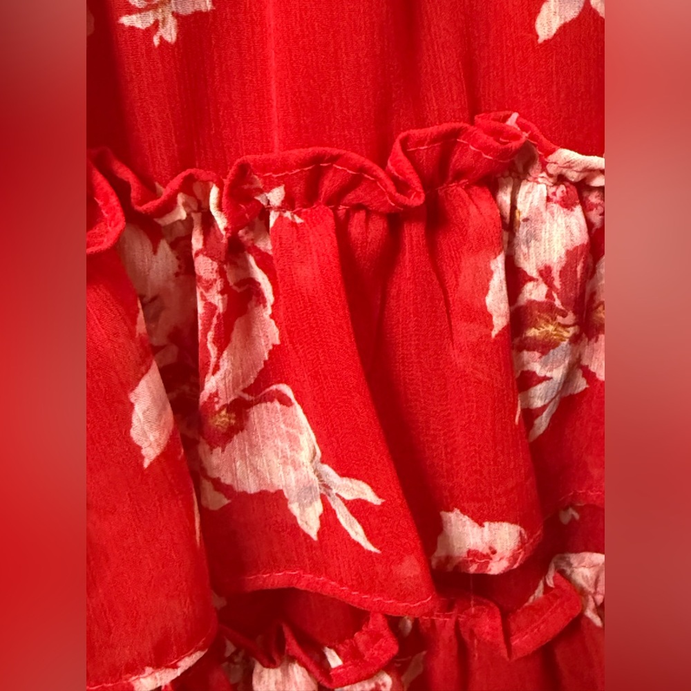MSK Red Floral Tiered Sleeveless Dress - Picture 3 of 6